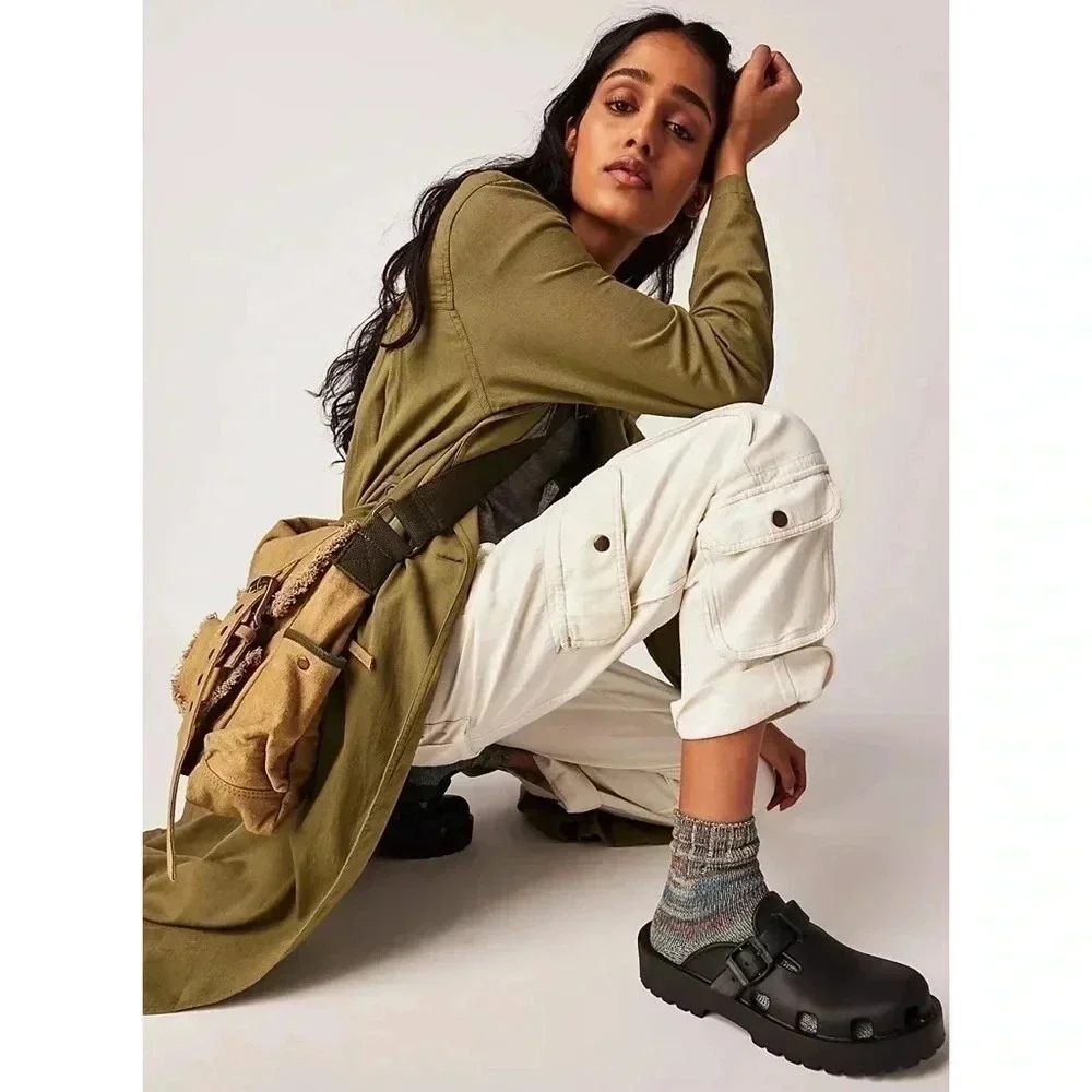 New Free People Tahiti Low-Rise Cargo Pants White Large